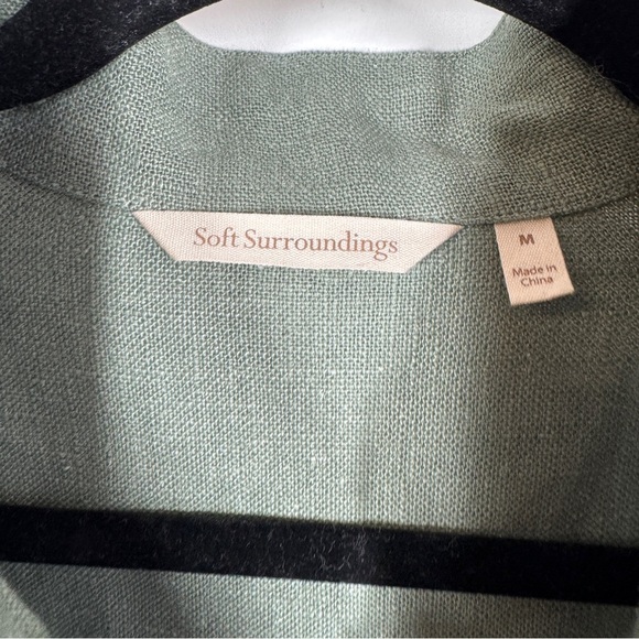 Soft Surroundings Green Ramie Long Tunic Coat Boho Chic Military Jacket Size M - Picture 7 of 16